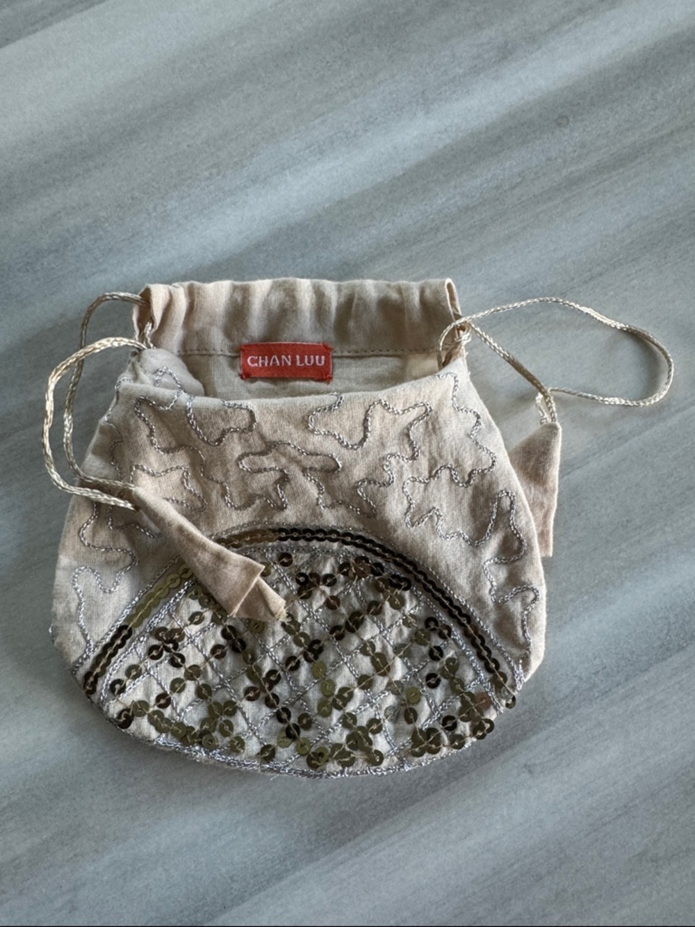 Chan Luu Canvas Drawstring Pouches: 2 Beige, 1 Pink, 1 Yellow - Picture 4 of 5